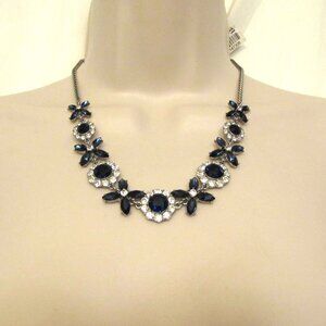 Charter Club Clear & Blue Rhinestone Flower Silver Tone Necklace & Bracelet NWT